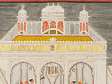 Maharana Ari Singh with His Courtiers Being Entertained at the Jagniwas Water Palace, Bhima  , Indian, Ink, opaque watercolor, and gold on paper, India (Rajasthan, Mewar, Udaipur)