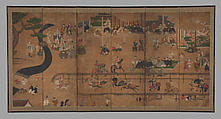 Horse Race at the Kamo Shrine (Kamo kurabeuma zu), Unidentified Artist, Six-panel folding screen; ink and color on paper, Japan