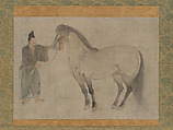 Horse and Groom, Unidentified Artist, Hanging scroll; ink and color on paper, Japan