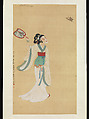 Lady catching a butterfly, Xie Zhiliu (Chinese, 1910–1997), Hanging scroll; ink and color on silk, China