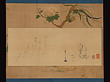 Monk Kenkō Reading by Lamplight, Painting by Unidentified Artist, Hanging scroll; ink and color on paper, Japan