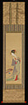 Courtesan with Fan and Koto, Chōbunsai Eishi 鳥文斎栄之 (Japanese, 1756–1829), Hanging scroll; color on silk, Japan