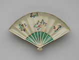 Set of three dishes in the shape of  fans, Earthenware with polychrome glaze (Ko-Kiyomizu ware), Japan