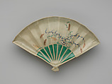 Set of three dishes in the shape of  fans, Earthenware with polychrome glaze (Ko-Kiyomizu ware), Japan