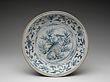 Dish with bird amid  bamboo design and foliate meander on cavetto, Stoneware painted with cobalt blue under a transparent glaze, Vietnam, probably Hai D’uong Province