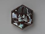 Set of hexagonal stacked boxes, Black lacquer with mother-of-pearl inlay, Japan (Ryūkyū Islands)