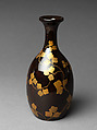 Sake bottle with grapevine decoration, Gold and silver makie on black lacquer, Japan