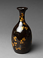 Sake bottle with grapevine decoration, Gold and silver makie on black lacquer, Japan