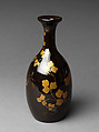 Sake bottle with grapevine decoration, Gold and silver makie on black lacquer, Japan
