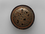 Handwarmer with decoration of plum blossoms, Gold and silver makie on black lacquer, bronze openwork cover, Japan