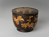 Rice server with decoration of autumn fruit on a branch, Gold makie on black lacquer, Japan