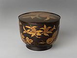 Rice server with decoration of autumn fruit on a branch, Gold makie on black lacquer, Japan