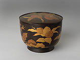 Rice server with decoration of autumn fruit on a branch, Gold makie on black lacquer, Japan