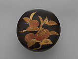 Rice server with decoration of autumn fruit on a branch, Gold makie on black lacquer, Japan