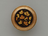 Cylindrical food box with decoration of morning glories, Gold hiramaki-e with nashiji on black lacquer, Japan