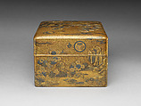 Box for Personal Accessories (Tebako) with Decoration Based on a Poem from the Shinkokinshū, Kōami Chōjū (Nagashige) (Japanese, 1599–1651), Gold and silver makie with silver studs, Japan
