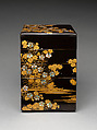 Five-tiered picnic box with design of wild pinks, Gold maki-e, inlaid mother-of-pearl, and applied silver on black lacquer, Japan