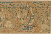 Panel with the moon goddess and attendants, Plain weave silk brocaded with metal thread, China