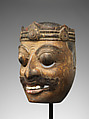 Wayang topeng mask of a martial ruler, Wood with shell inlay, hair and mineral pigments, Indonesia, Bali