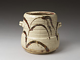 Water jar (Mizusashi) with autumn grasses, Earthenware with Shino/Oribe glaze, Japan