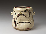 Water jar (Mizusashi) with autumn grasses, Earthenware with Shino/Oribe glaze, Japan