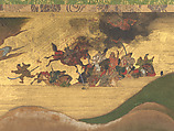 57.156.4 Detail 2 The Rebellions of the Hōgen and Heiji Eras, Pair of six-panel folding screens; ink, color, gold, and gold leaf on paper, Japan