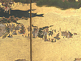 The Rebellions of the Hōgen and Heiji Eras, Pair of six-panel folding screens; ink, color, gold, and gold leaf on paper, Japan