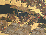 The Rebellions of the Hōgen and Heiji Eras, Pair of six-panel folding screens; ink, color, gold, and gold leaf on paper, Japan