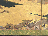 The Rebellions of the Hōgen and Heiji Eras, Pair of six-panel folding screens; ink, color, gold, and gold leaf on paper, Japan