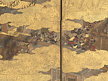 The Rebellions of the Hōgen and Heiji Eras, Pair of six-panel folding screens; ink, color, gold, and gold leaf on paper, Japan