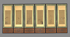 Birds and Flowers, Kano Tan'yū (Japanese, 1602–1674), Six-panel folding screen; ink and color on silk, Japan