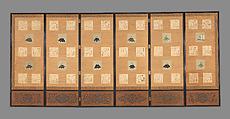 Birds and Flowers, Kano Tan&#39;yū (Japanese, 1602–1674), Six-panel folding screen; ink and color on silk, Japan