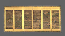 Farmers' Lives in the Twelve Months, Pair of six-panel folding screens; ink and color on paper, Japan