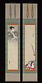 Ichikawa Danjūrō as Arajishi Otokonosuke and Matsumoto Kōshirō as Nikki Danjō, in a performance of Meiboku Sendai Hagi, Kitano Tsunetomi 北野恒富 (Japanese, 1880–1947), Pair of hanging scrolls; ink, color, gold, silver, and mica on silk, Japan