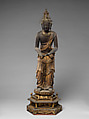 Attendant Bodhisattva Kannon, Wood with lacquer, gold paint, gold leaf, and inlaid crystal, Japan