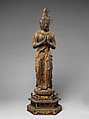 Attendant Bodhisattva Seishi, Wood with lacquer, gold paint, gold leaf, and inlaid crystal, Japan