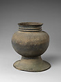 Pedestal jar with short neck, Stoneware, Korea