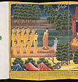 Scenes from Life of the Buddha, Court of King Mindon (Burmese, r. 1853–78), Accordion-fold album (Burmese: parabaik), watercolors, ink and gold on mulberry bark paper, with tooled leather boards, Myanmar (Burma), Mandalay
