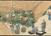 Illustrations of Uji Tea Production, Saitō Motonari  Japanese, Handscroll of thirty-two sheets reformatted as a folding album (orihon), Japan