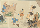 Illustrations of Uji Tea Production, Painting by Saitō Motonari (Japanese, active ca. 1800), Handscroll of thirty-two sheets reformatted as a folding album (orihon), Japan