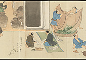 Illustrations of Uji Tea Production, Painting by Saitō Motonari (Japanese, active ca. 1800), Handscroll of thirty-two sheets reformatted as a folding album (orihon), Japan