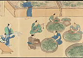 Illustrations of Uji Tea Production, Painting by Saitō Motonari (Japanese, active ca. 1800), Handscroll of thirty-two sheets reformatted as a folding album (orihon), Japan
