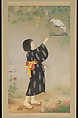Girl and Parrot (Ōmu to shōjo), Kamiya Kokei  神谷光徑 (Japanese, 1904–ca. 1943), Hanging scroll; ink, color, and gofun (shell white) on silk, Japan