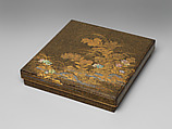 Writing box (suzuribako) with chrysanthemums and autumn grasses, Attributed to Igarashi Dōho 五十嵐道甫 (Japanese, died 1678), Lacquered wood with gold, silver takamaki-e, hiramaki-e, togidashimaki-e, cut-out gold and silver foil application, mother-of-pearl inlay, Japan