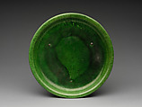 Tripod offering dish, Earthenware with green and amber glaze, China