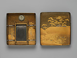 Writing box (suzuribako) with chrysanthemums and mandarin ducks, Igarashi Fujin 五十嵐不尽 (Japanese, second half of 17th–early 18th century), Lacquered wood with gold, silver takamaki-e, hiramaki-e, togidashimaki-e, and cut-out gold and silver foil application, Japan