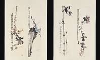 Flowers, Zhao Shao'ang (Chinese, 1905–1998), Set of four framed paintings; ink and color on paper, China