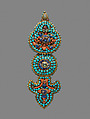 Ornament for deity, Gold with coral and turquoise, Nepal