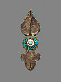 Ear Ornament for a  Deity, Gold, coral, shell, and turquoise, Nepal