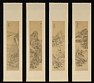 Landscapes after old masters, Dai Xi (Chinese, 1801–1860), Set of four hanging scrolls; ink on gold-flecked paper, China